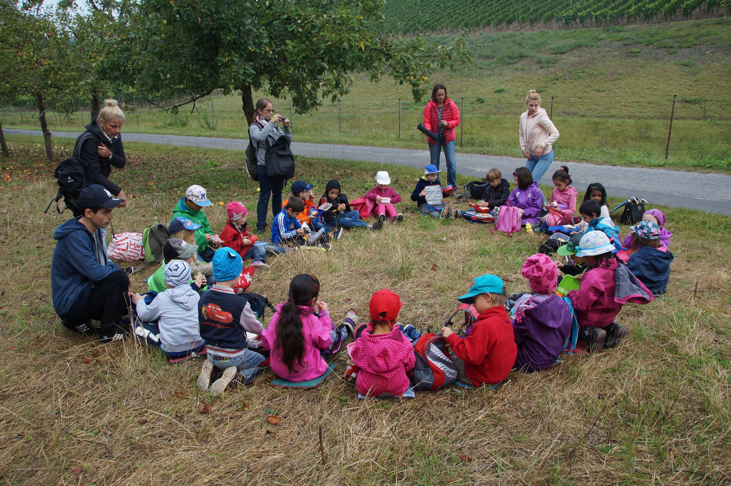 Vorschulkinder auf der Streuobstwiese